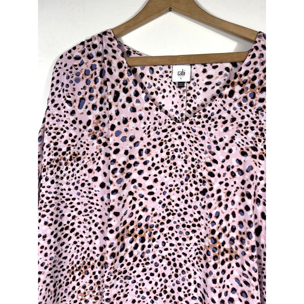 Cabi Seaside Top Size Large Pink Panther Animal Print Blouse Leopard Chiffon - Picture 4 of 13